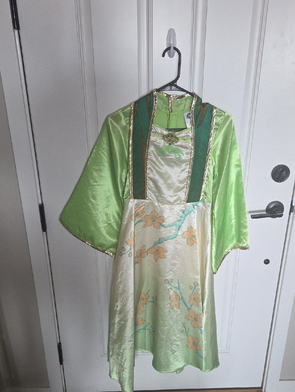 Disney Mulan Costume Green Satin Floral Kimono-Style